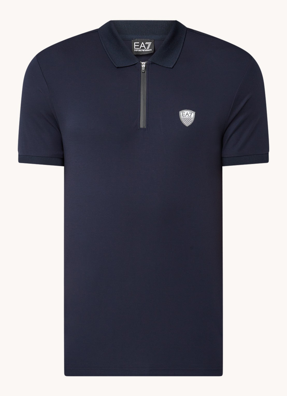 Armani Regular fit polo met logo en halve rits - voorkant 2 donkerblauw