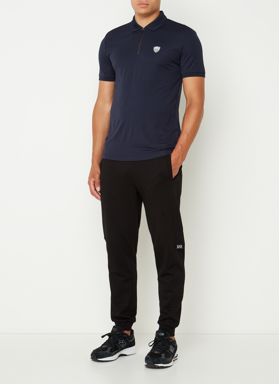 Armani Regular fit polo met logo en halve rits - voorkant 3 donkerblauw