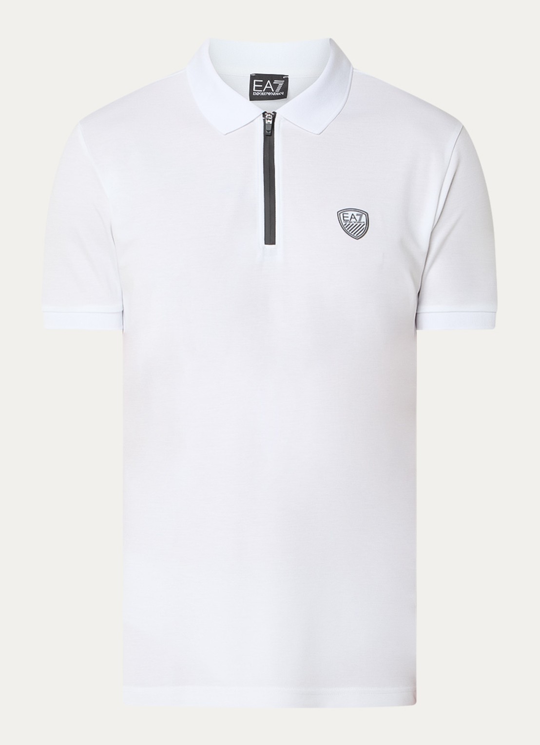Armani Regular fit polo met logo en halve rits - voorkant 3 wit