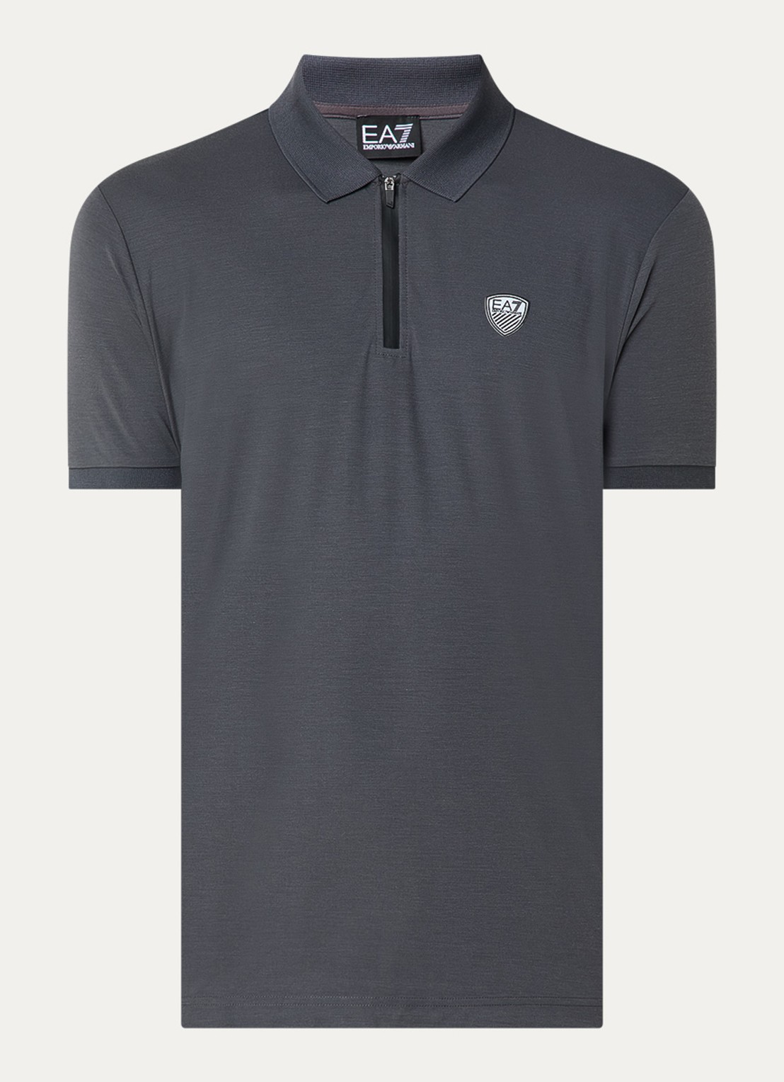 Armani Regular fit polo met logo en halve rits - voorkant 3 antraciet