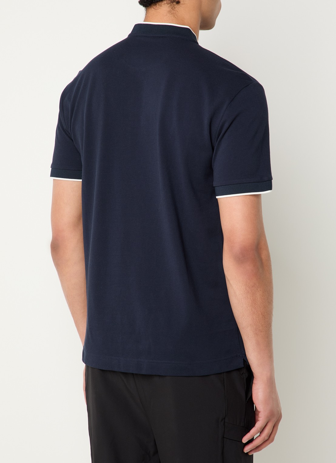 Armani Regular fit polo met logo en halve rits - achterkant donkerblauw
