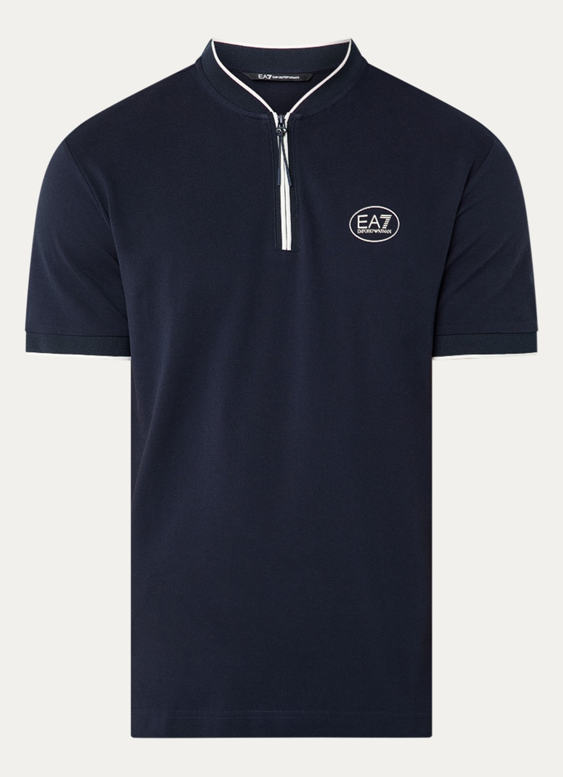 Armani Regular fit polo met logo en halve rits - voorkant 2 donkerblauw