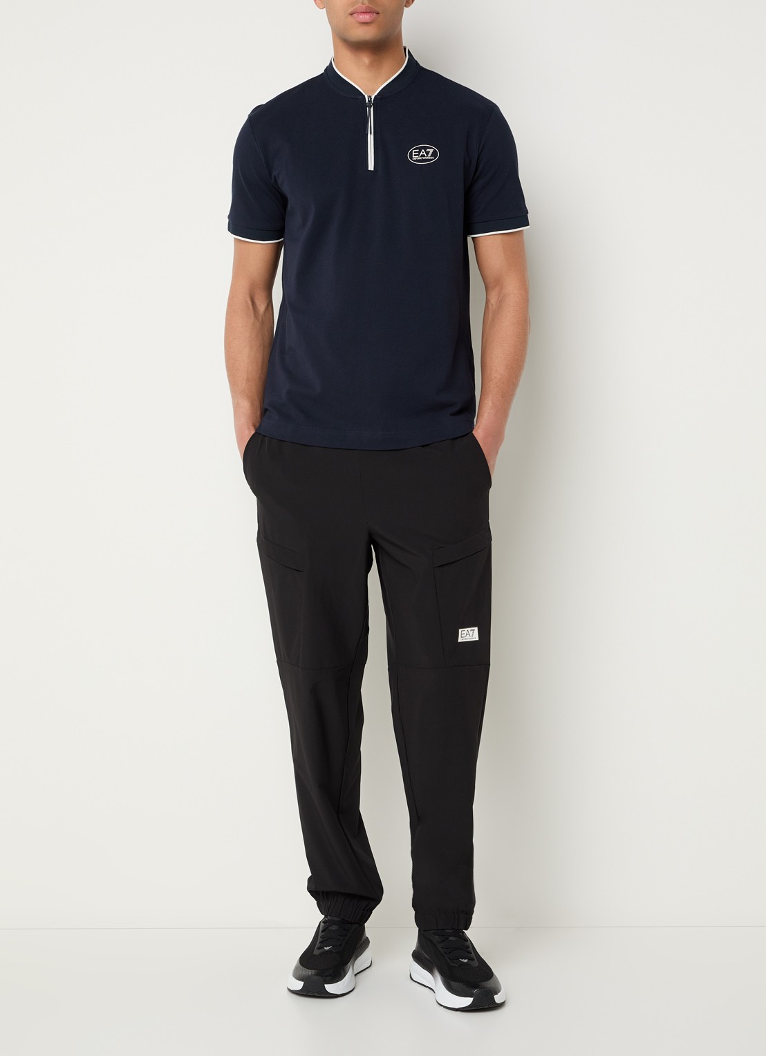 Armani Regular fit polo met logo en halve rits - voorkant 3 donkerblauw