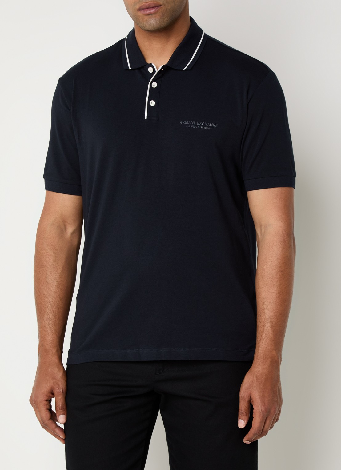 Armani Regular fit polo met logo - detail 4 donkerblauw