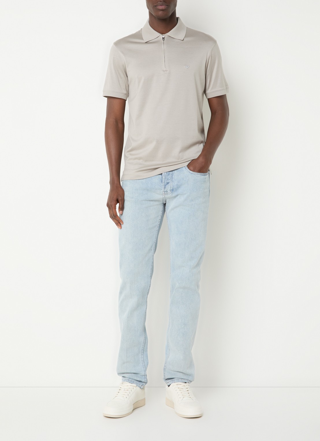 Armani Regular fit polo  met logo - voorkant 4 lichtgrijs