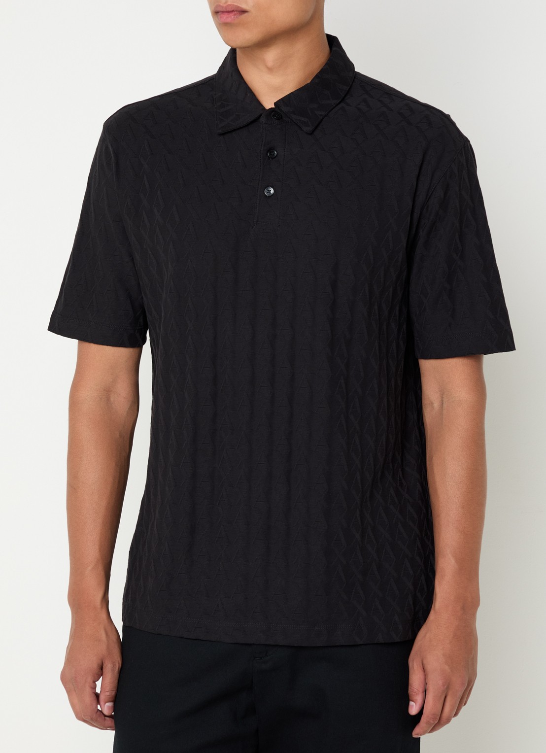Armani Regular fit polo met logoborduring - detail 3 zwart