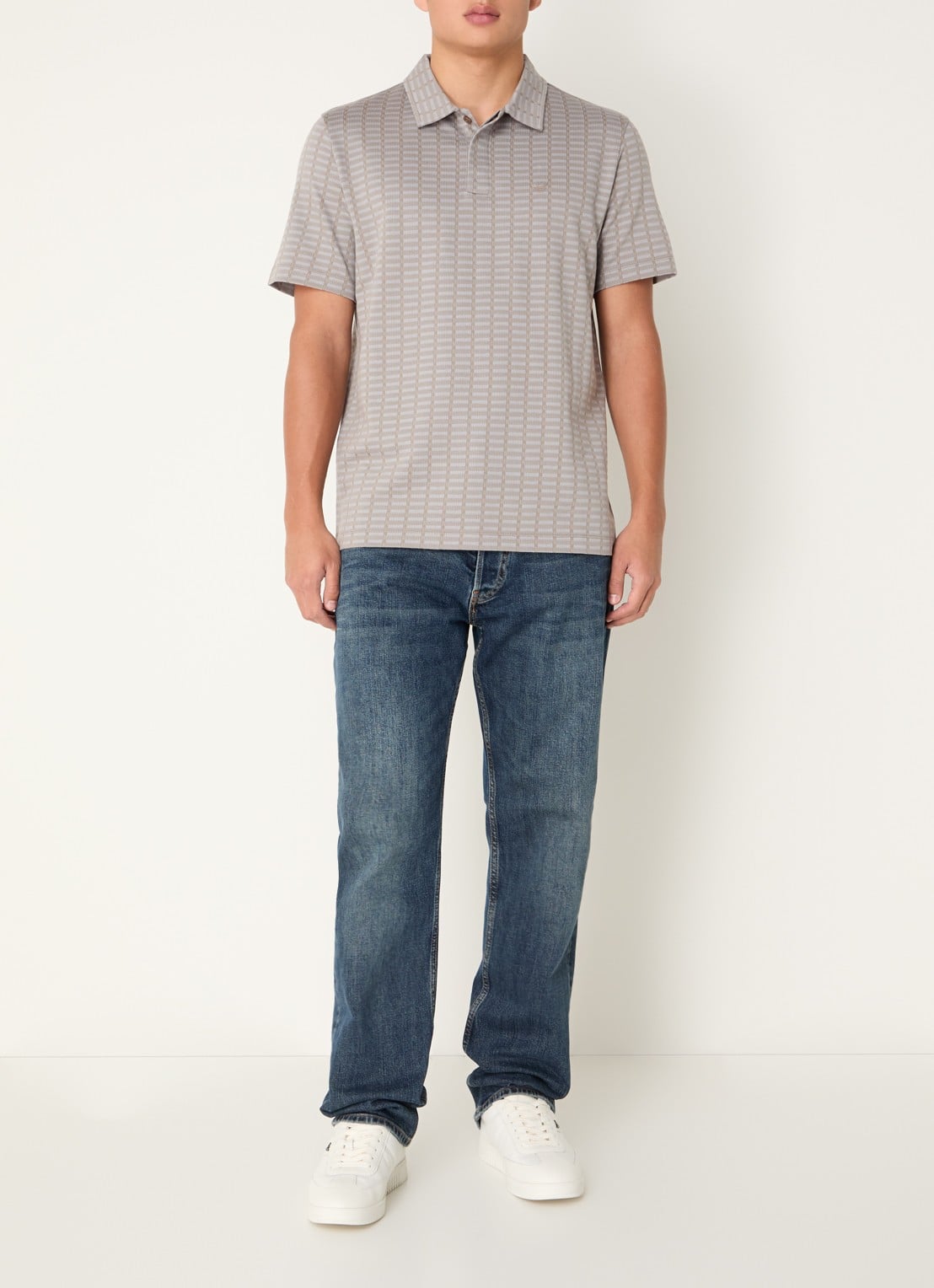 Armani Regular fit polo met logoborduring - voorkant 2 donkerbeige