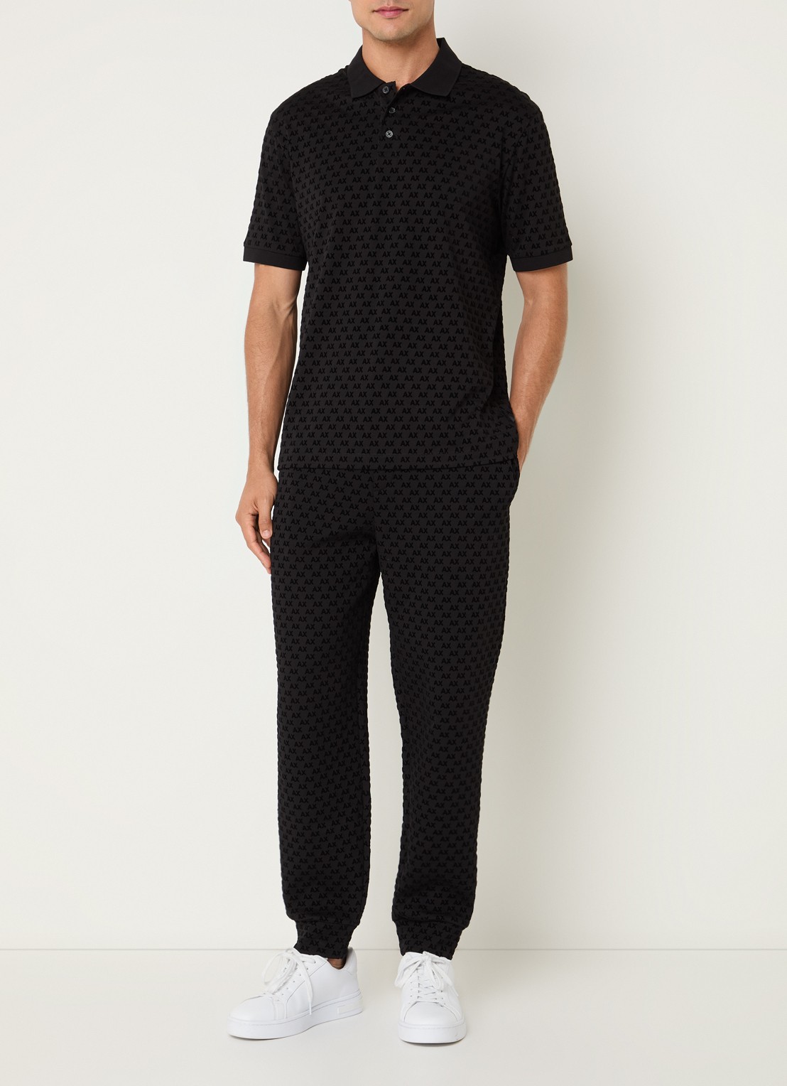 Armani Regular fit polo met logoprint - voorkant 4 zwart
