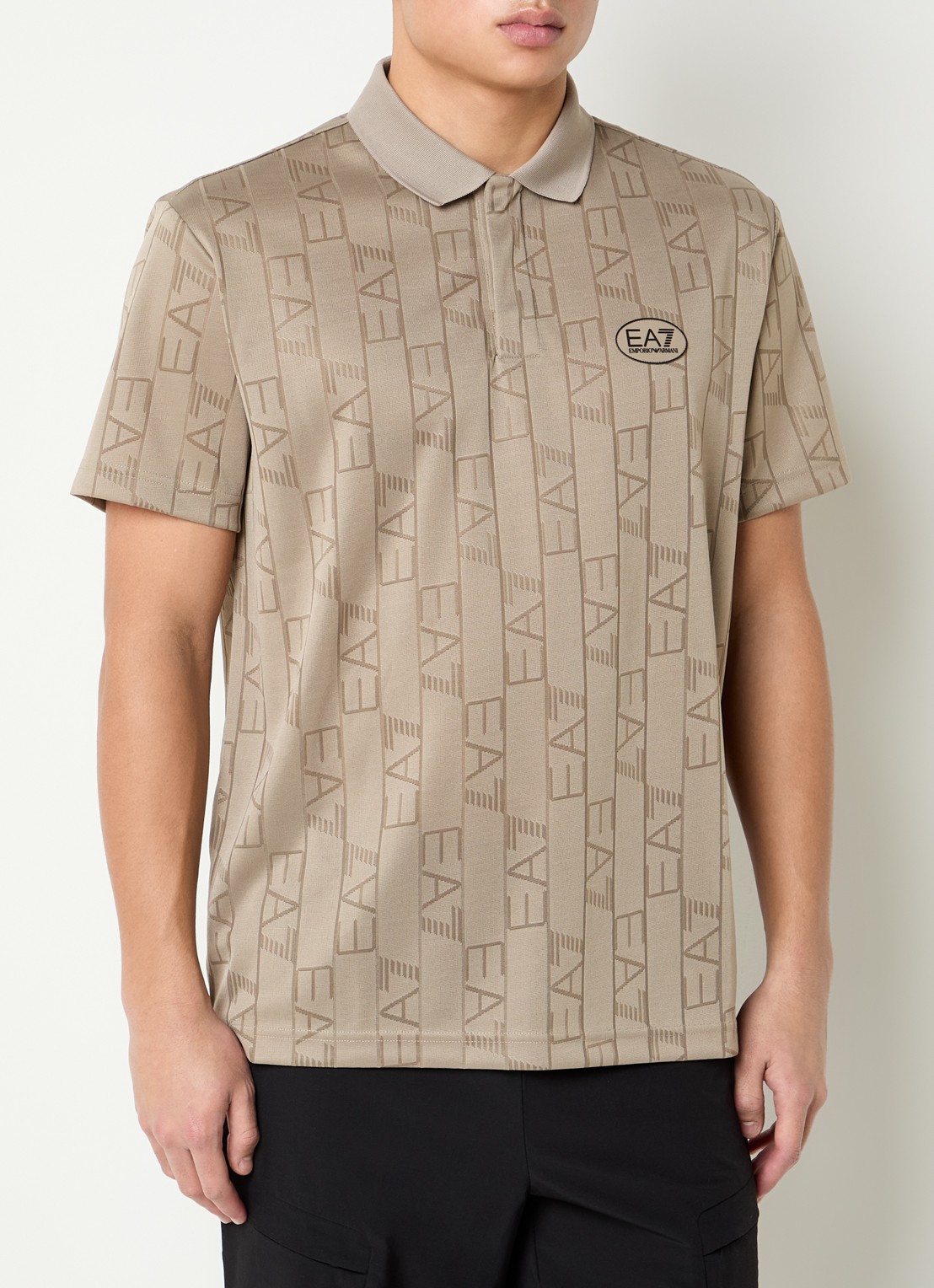 Armani Regular fit polo met logoprint - detail 4 donkerbeige