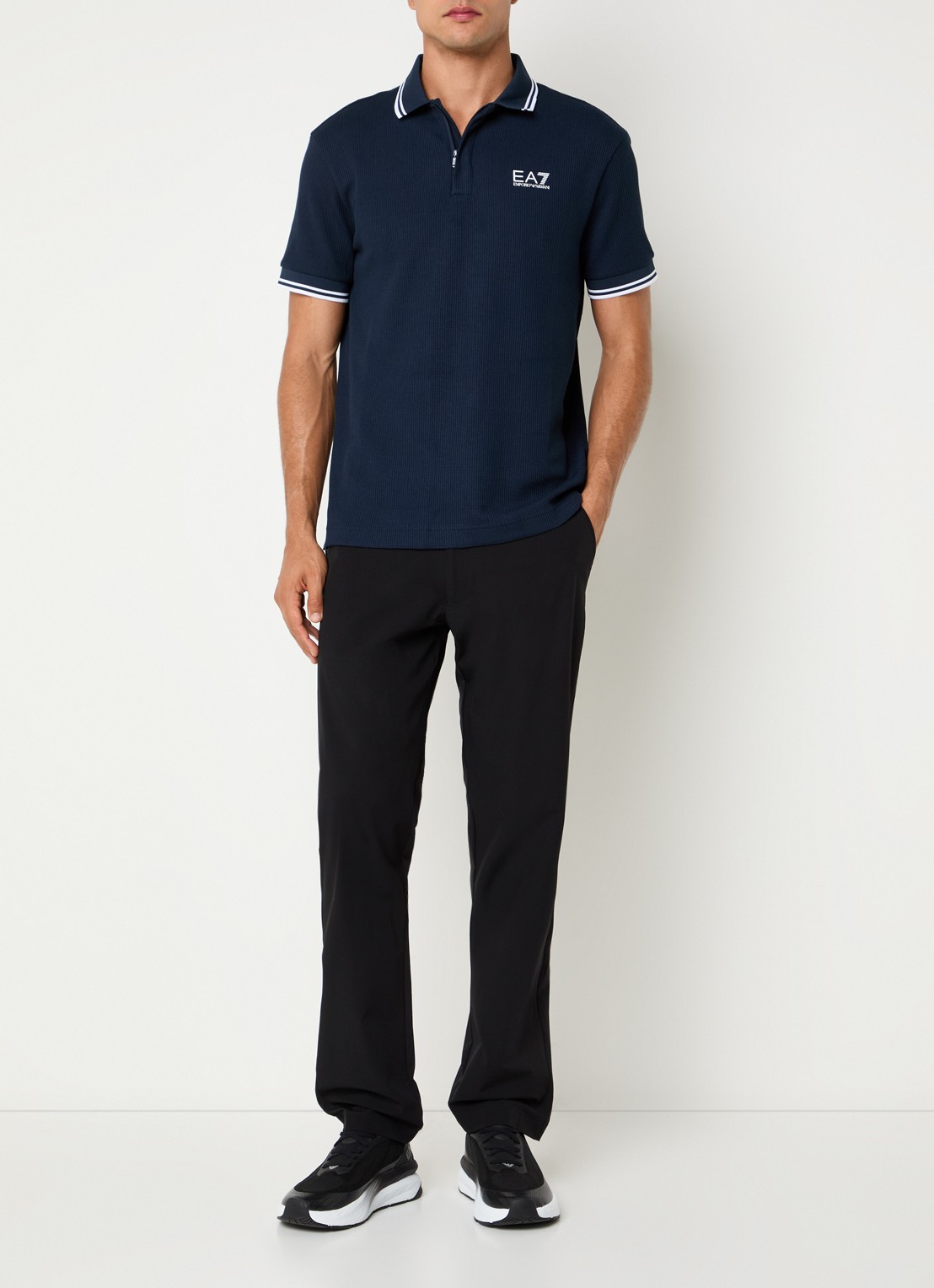Armani Regular fit polo met logoprint - voorkant 4 donkerblauw