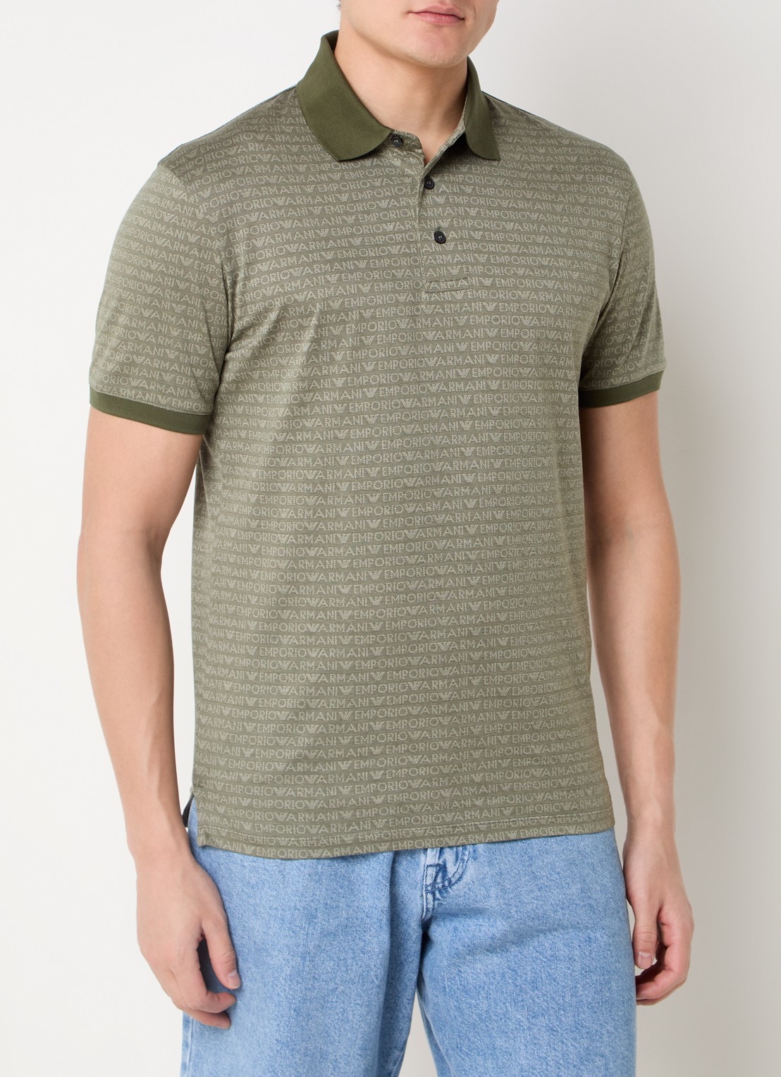 Armani Regular fit polo met logoprint - detail 4 olijfgroen
