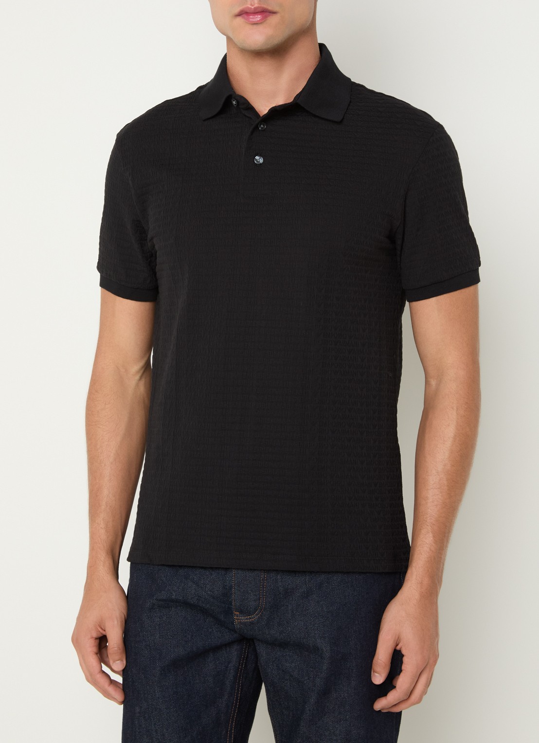 Armani Regular fit polo met logoprint - detail zwart
