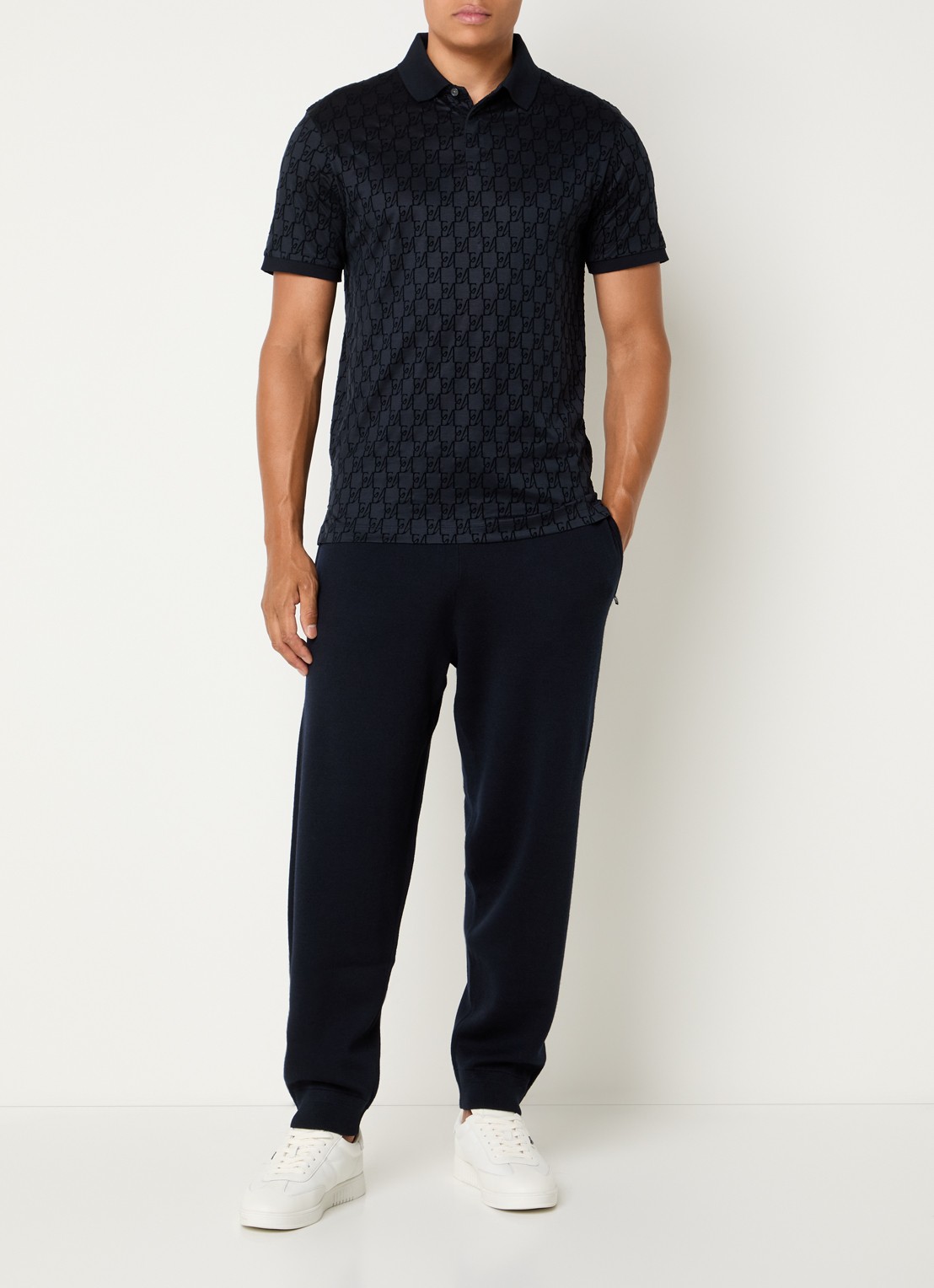 Armani Regular fit polo met logoprint - voorkant 4 donkerblauw
