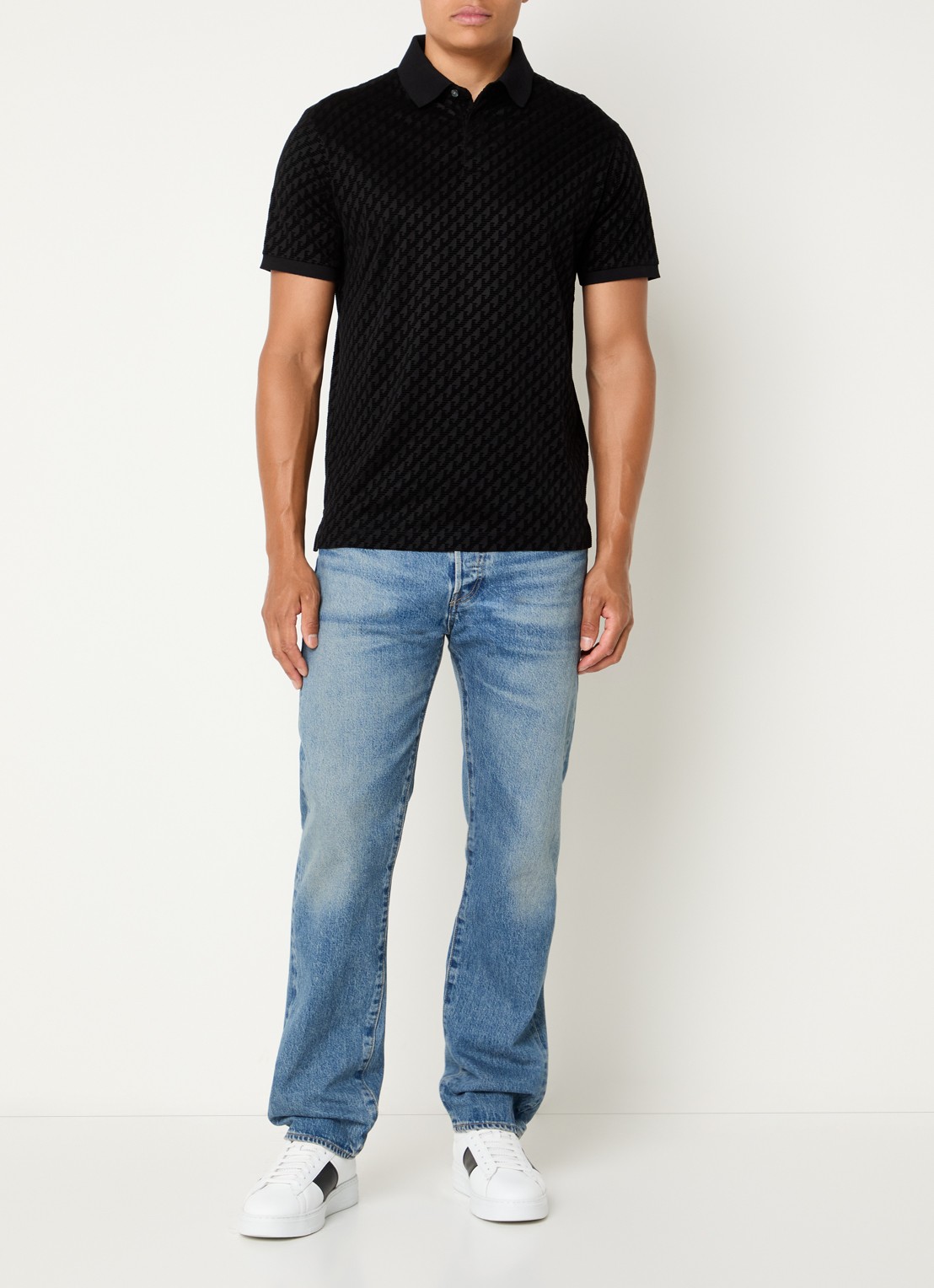 Armani Regular fit polo met logoprint - voorkant 4 zwart