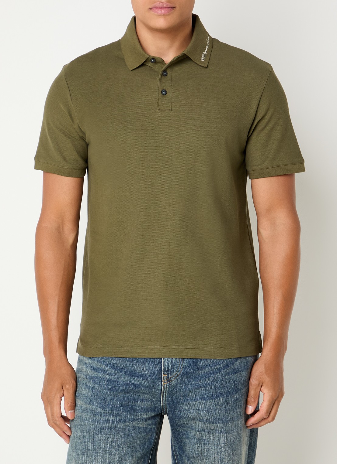 Armani Regular fit polo met stretch - detail bronsgroen