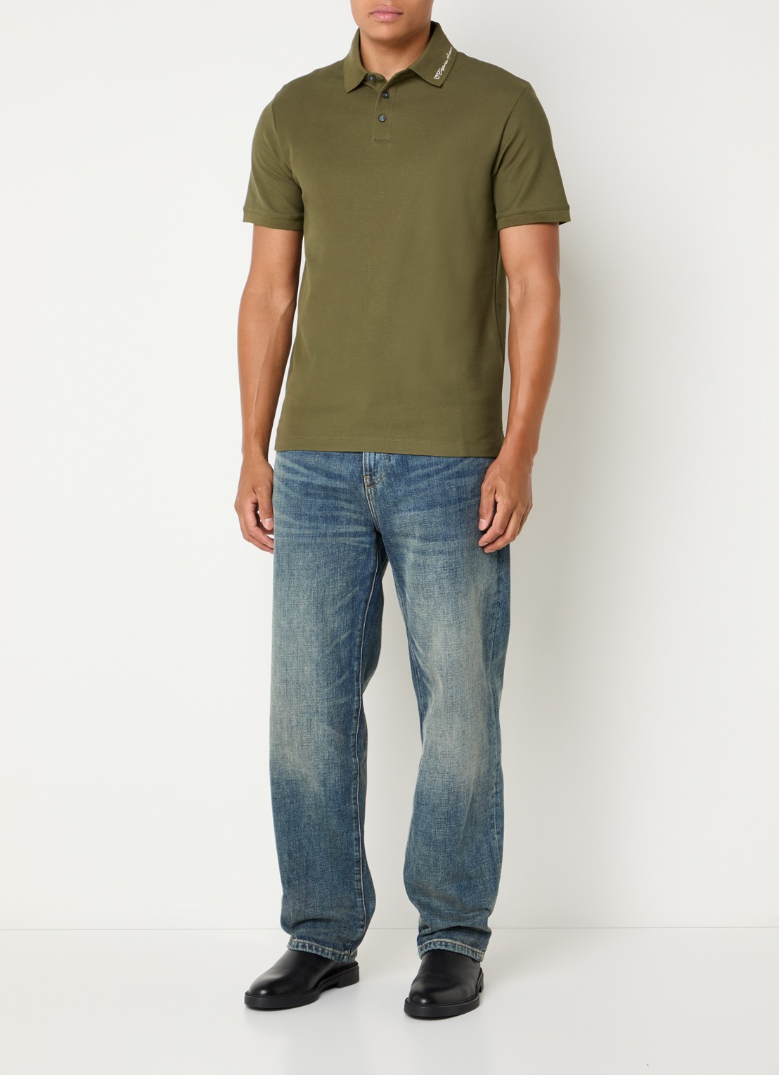 Armani Regular fit polo met stretch - voorkant 4 bronsgroen