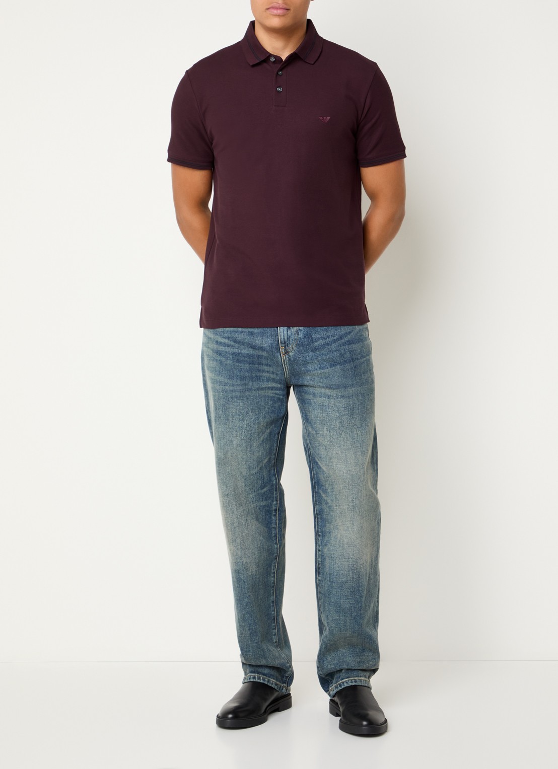 Armani Regular fit polo met stretch - voorkant 4 bordeauxrood