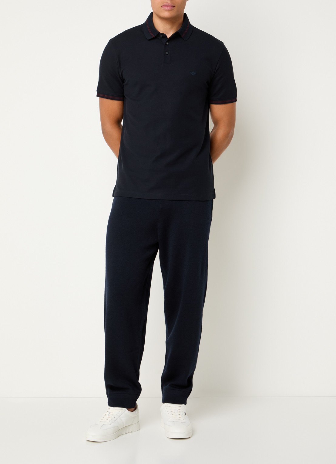 Armani Regular fit polo met stretch - voorkant 2 donkerblauw
