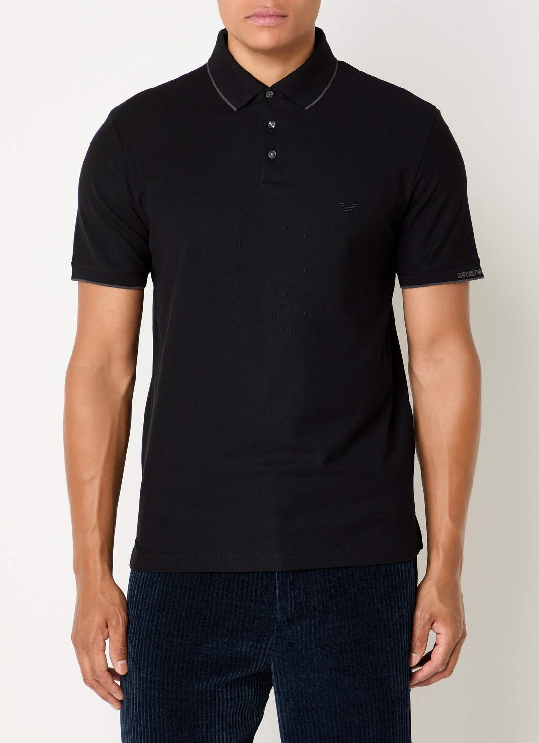 Armani Regular fit polo met stretch - detail 3 zwart