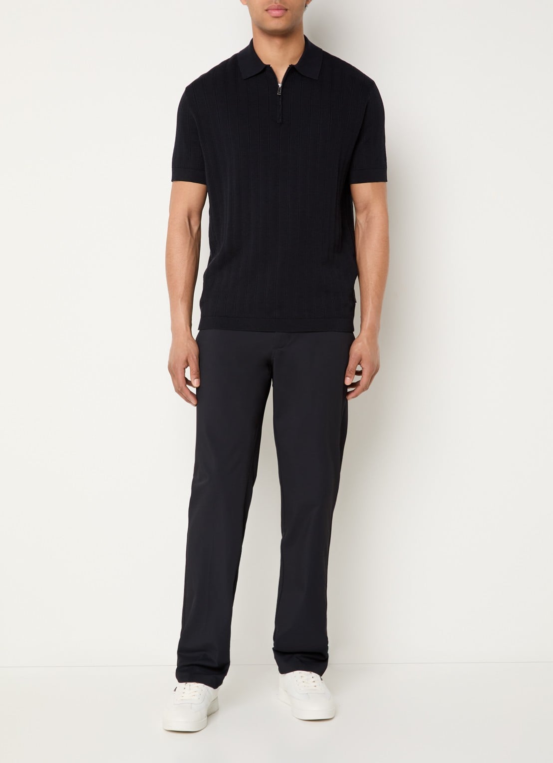 Armani Regular fit polo met structuur - voorkant 4 zwart