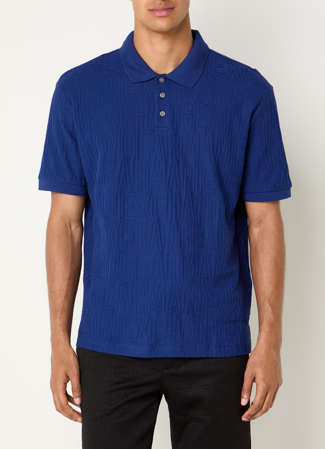 Armani Regular fit polo met structuur - detail 2 kobaltblauw