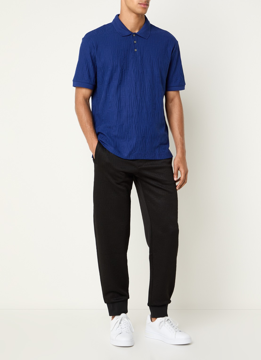 Armani Regular fit polo met structuur - voorkant 4 kobaltblauw