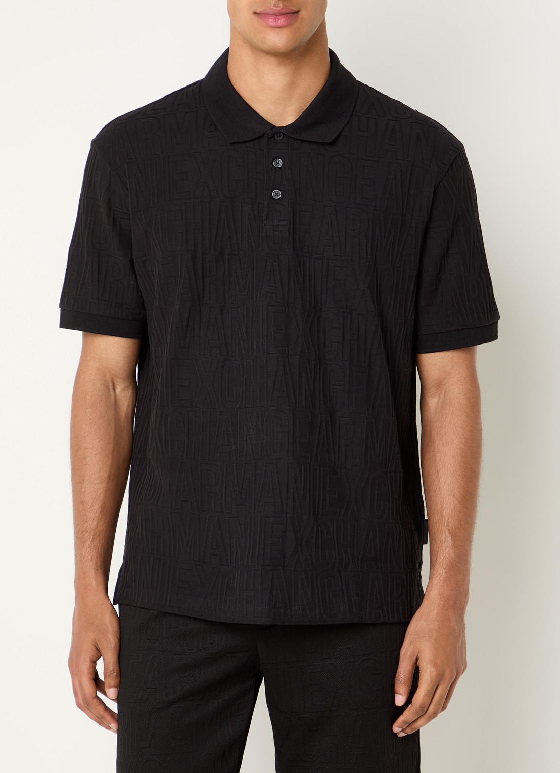 Armani Regular fit polo met structuur - detail 4 zwart