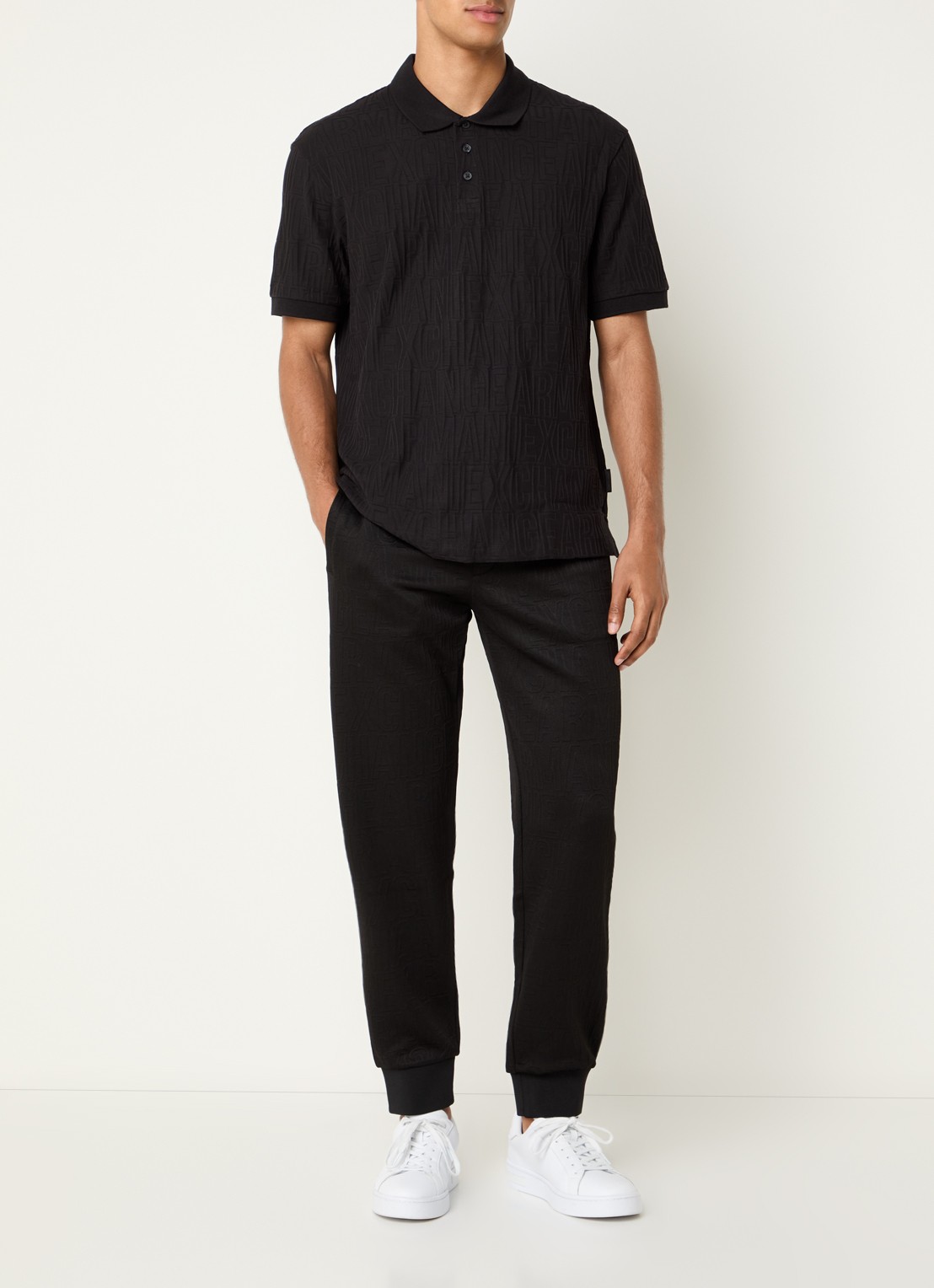 Armani Regular fit polo met structuur - voorkant 2 zwart