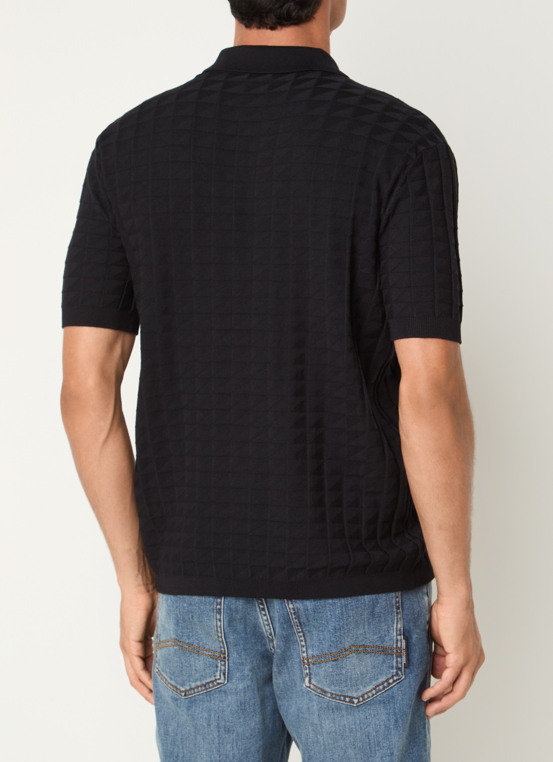 Armani Regular fit polo met structuur - achterkant donkerblauw