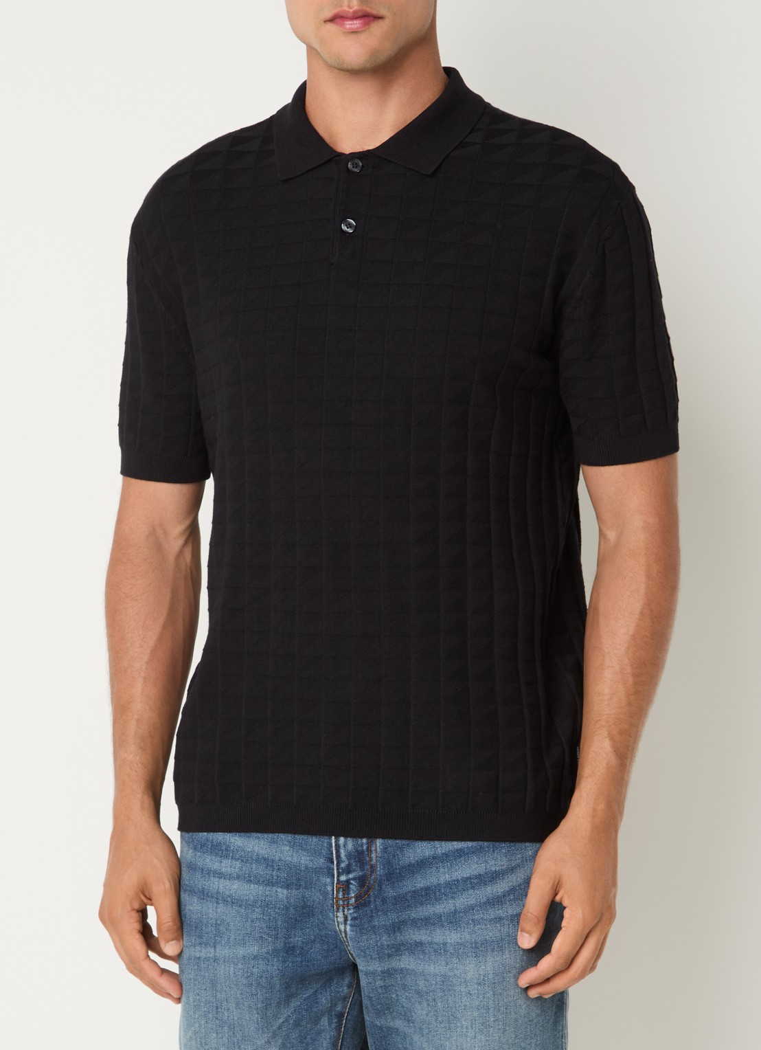 Armani Regular fit polo met structuur - detail 4 donkerblauw