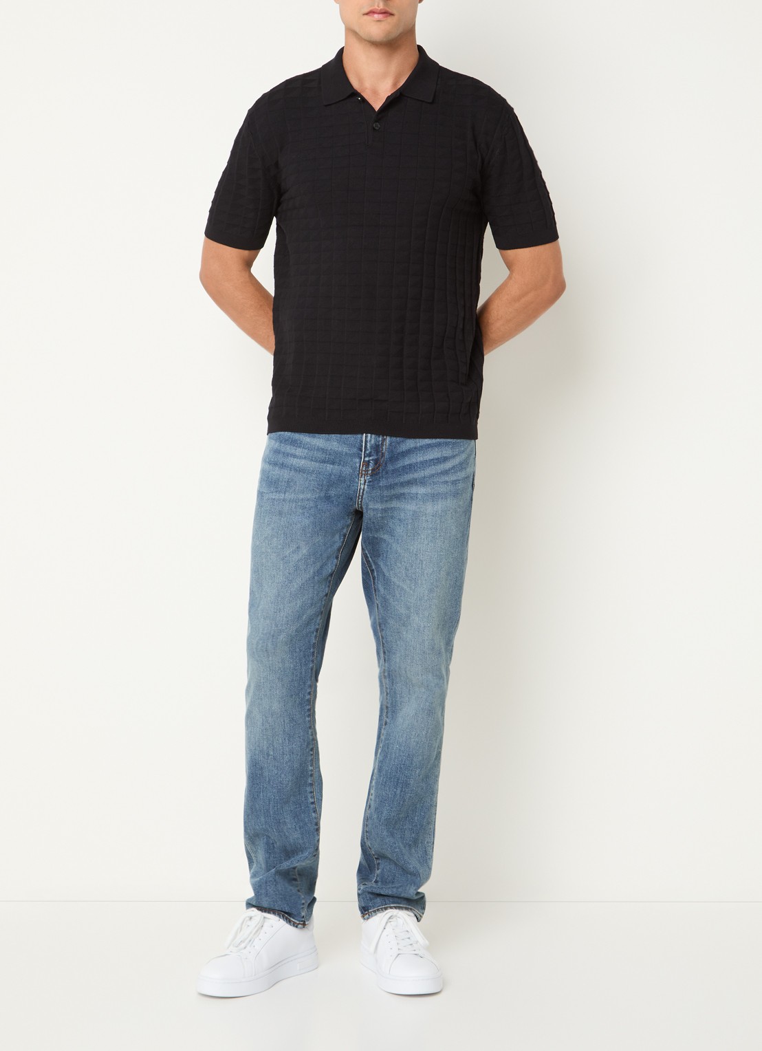 Armani Regular fit polo met structuur - voorkant 3 donkerblauw