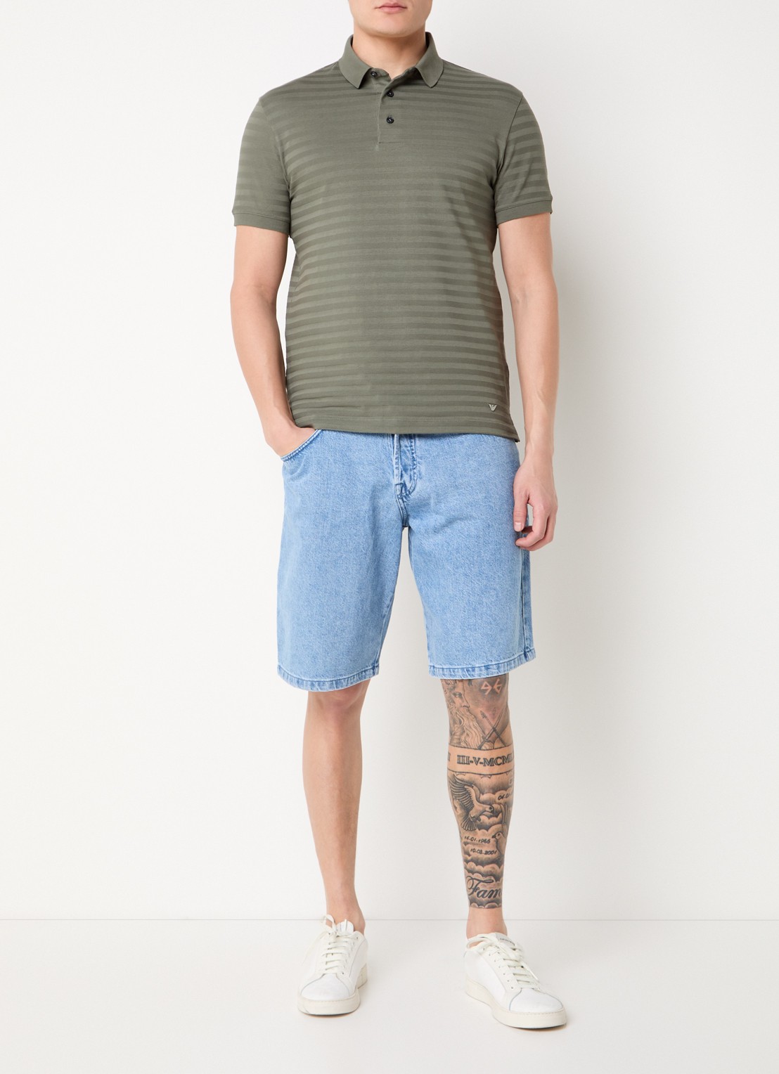 Armani Regular fit polo met structuur - voorkant 3 olijfgroen