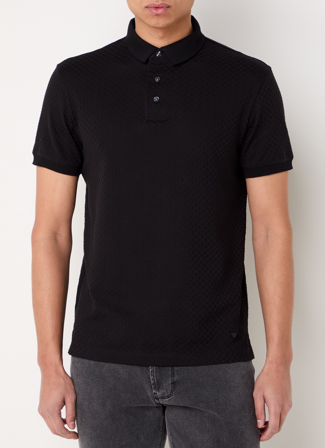 Armani Regular fit polo met structuur - detail 4 donkerblauw