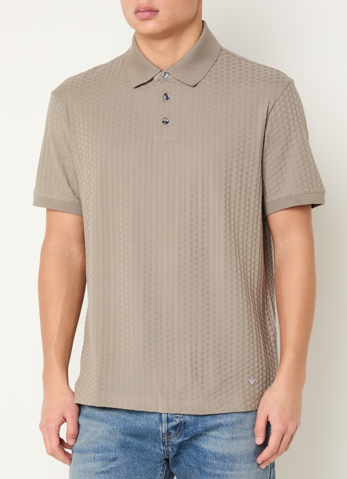 Armani Regular fit polo met structuur - detail 4 donkerbeige