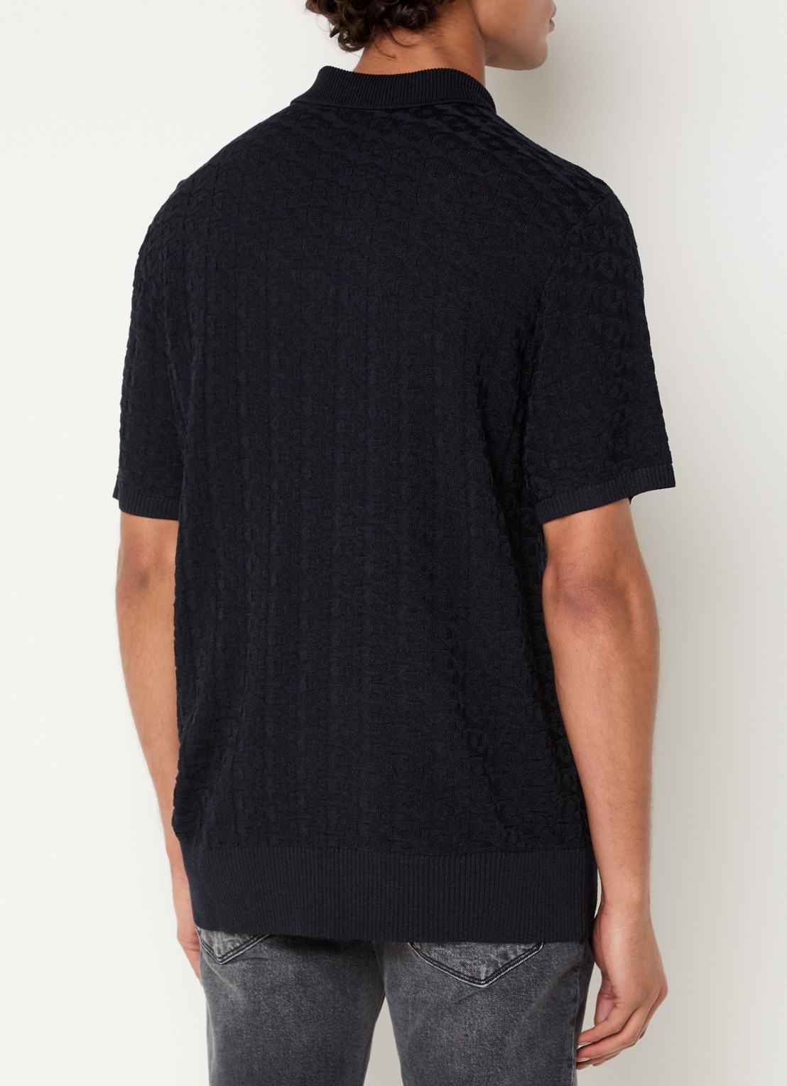 Armani Regular fit polo met structuur - achterkant 2 donkerblauw