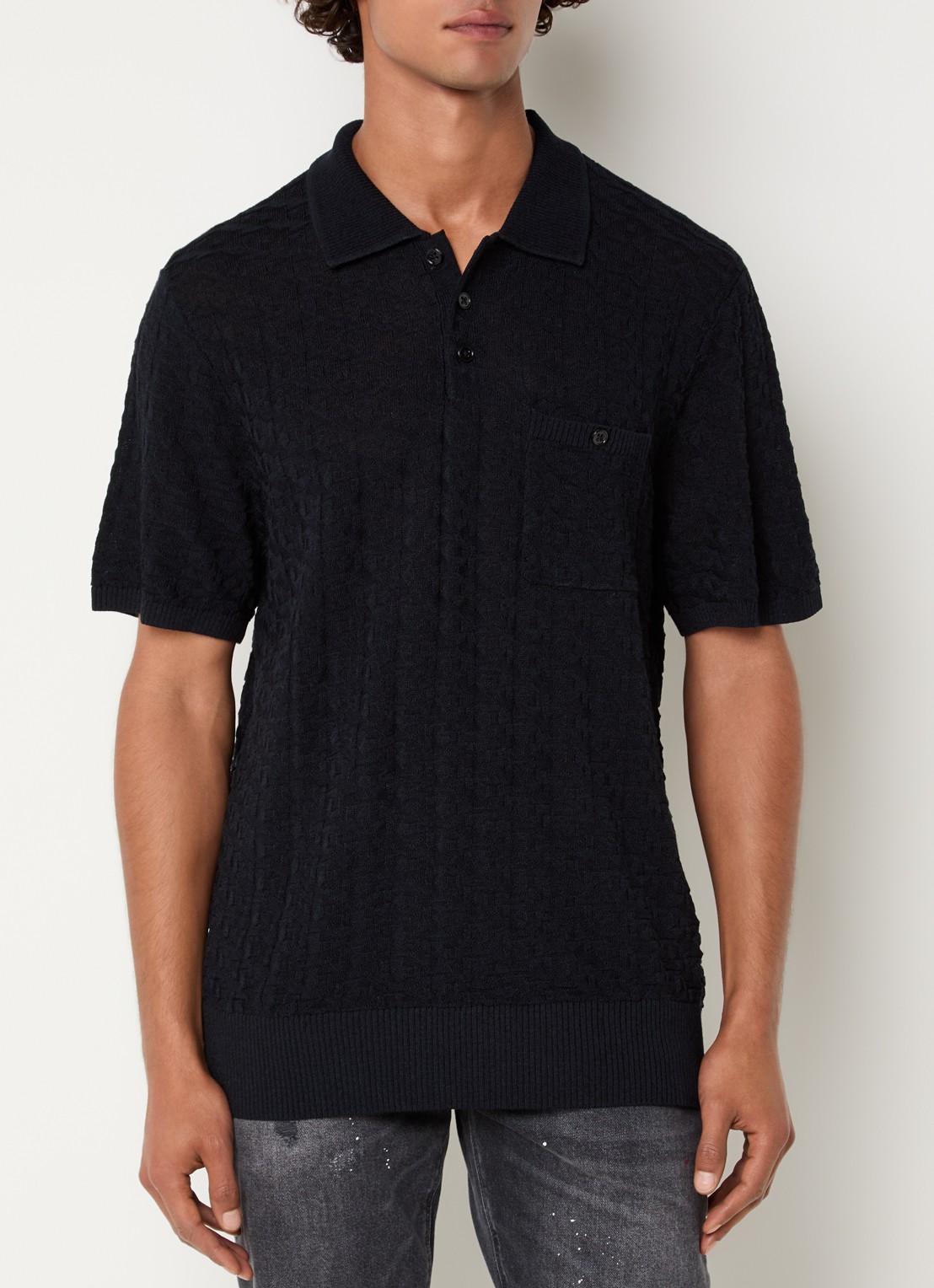 Armani Regular fit polo met structuur - detail donkerblauw