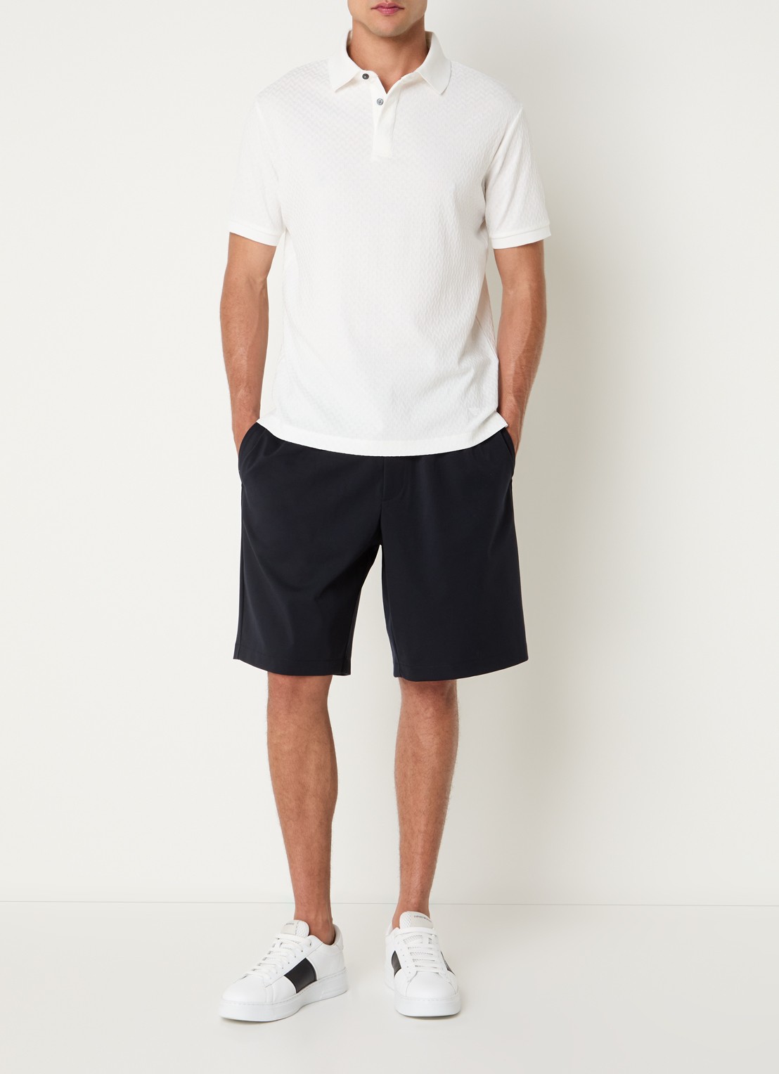 Armani Regular fit polo met structuur - voorkant 4 gebroken wit