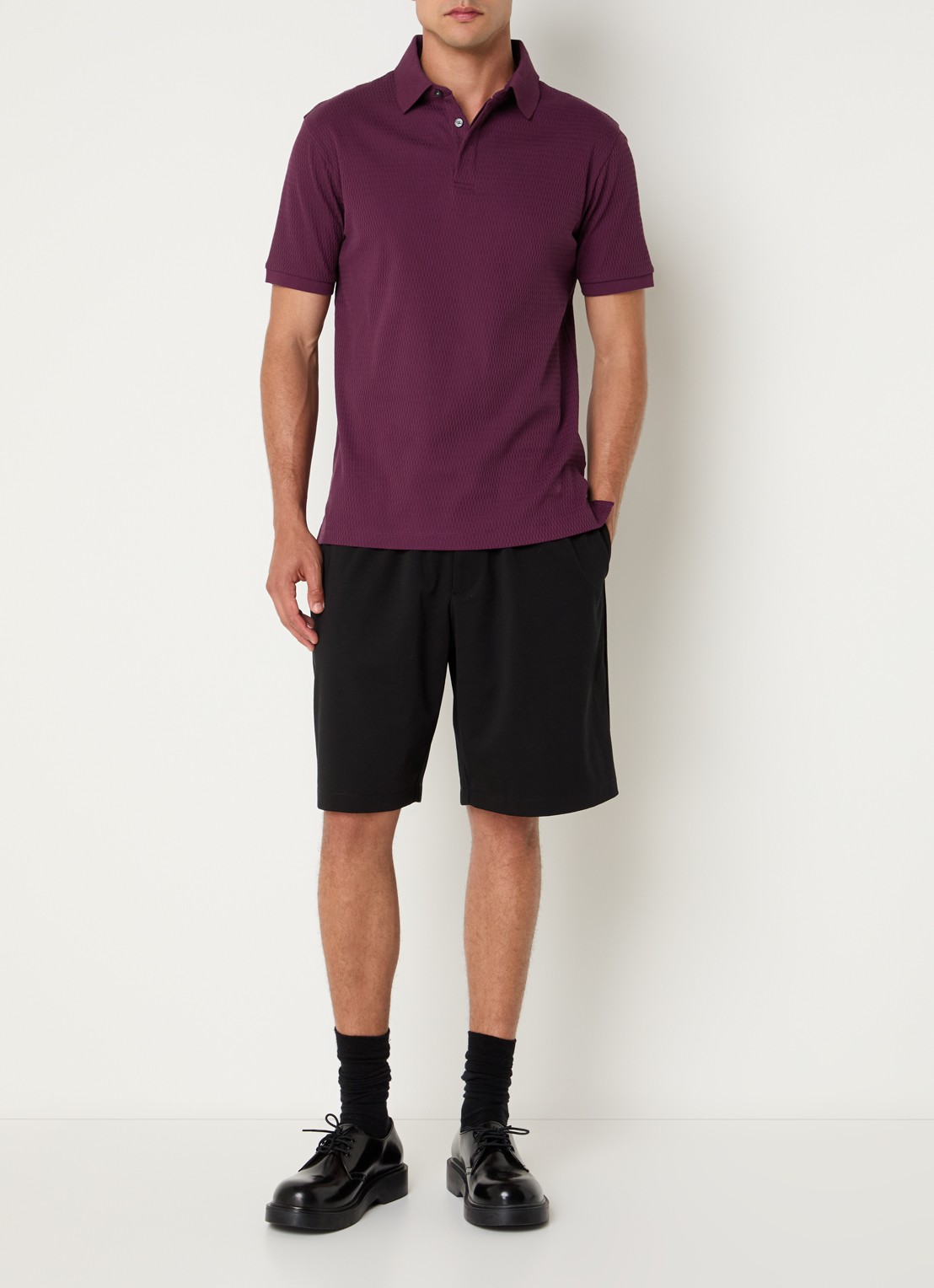 Armani Regular fit polo met structuur - voorkant 2 aubergine