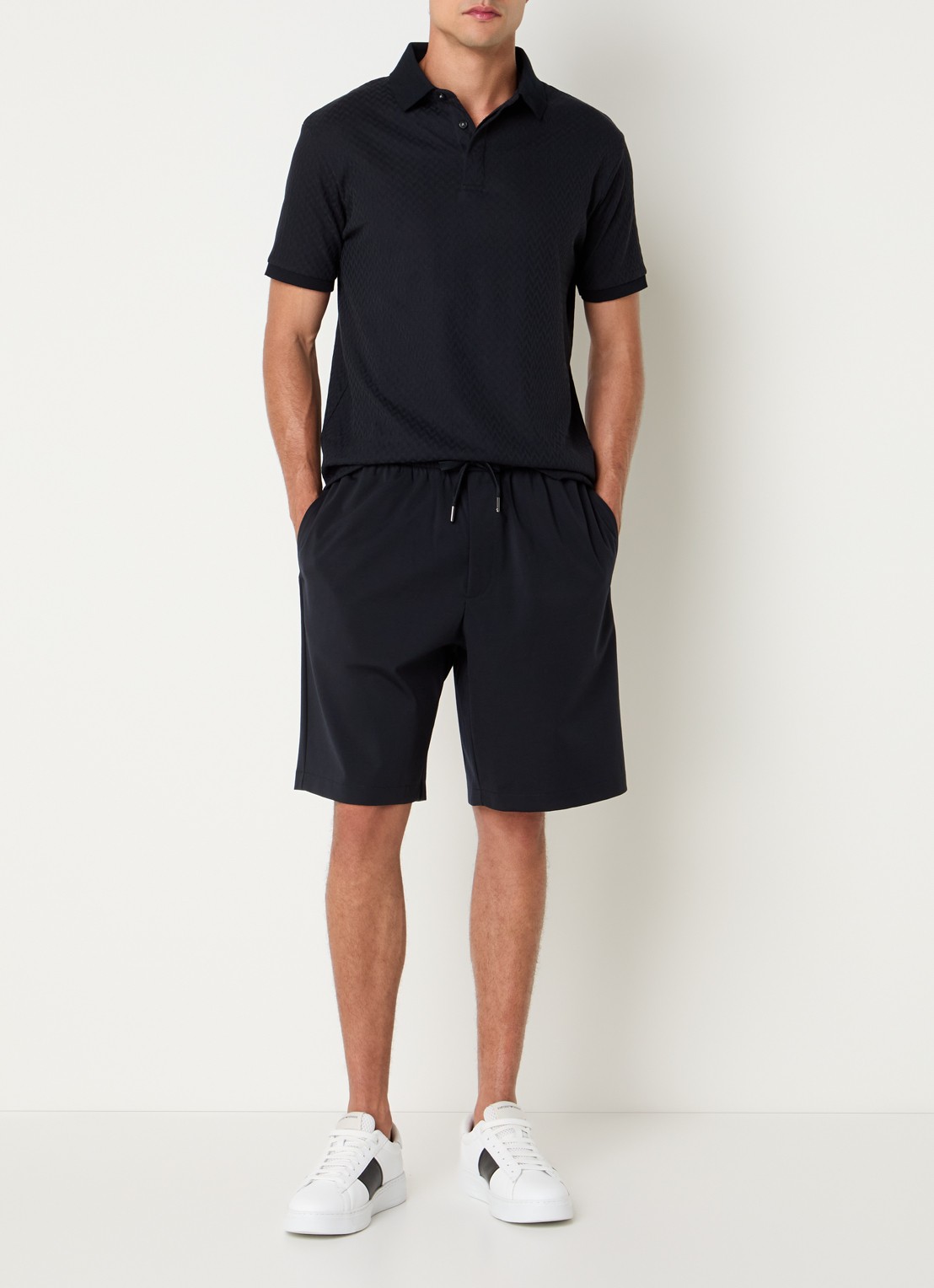 Armani Regular fit polo met structuur - voorkant 2 zwart