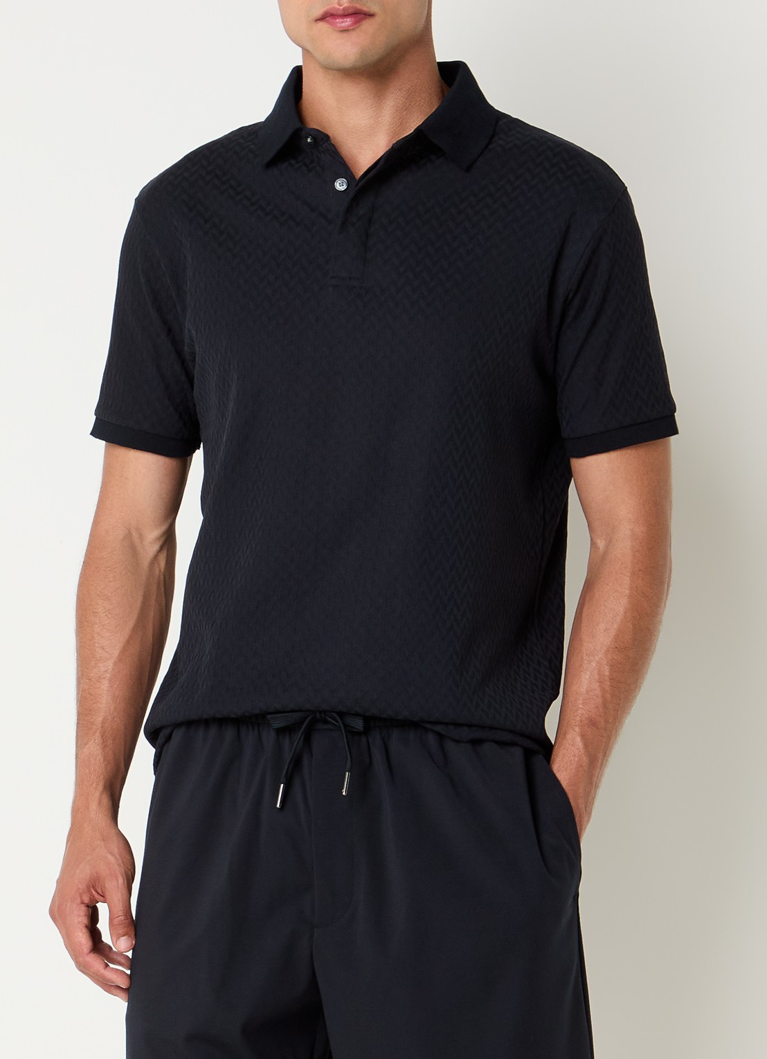 Armani Regular fit polo met structuur - detail 5 zwart