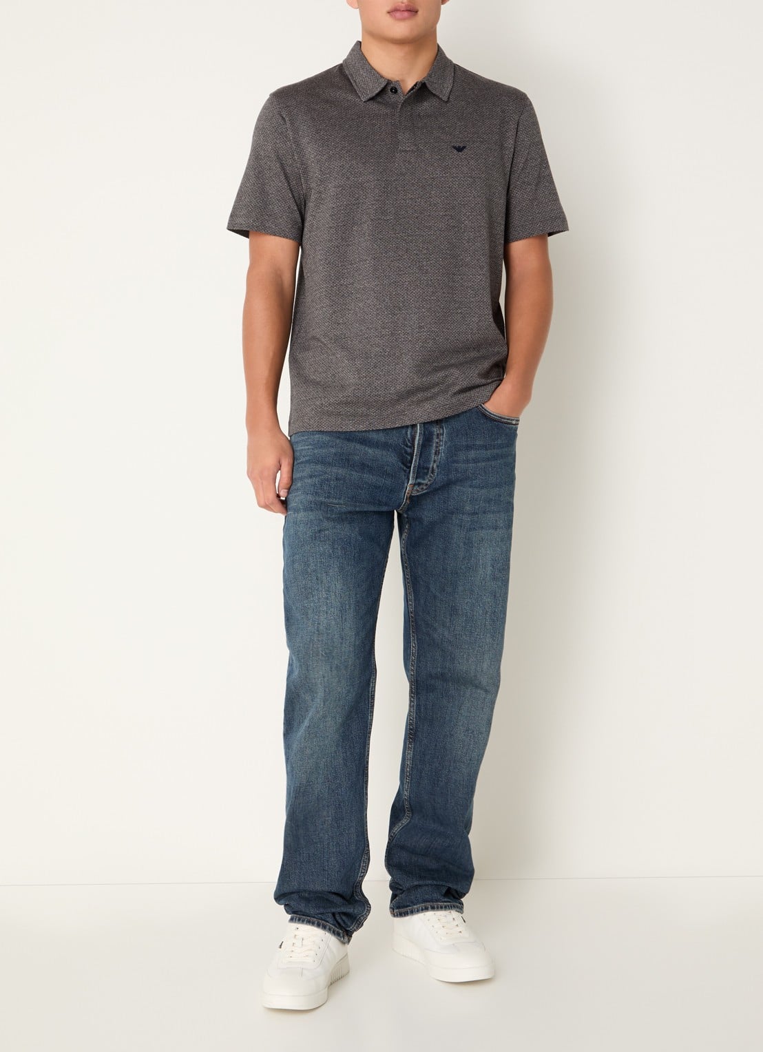 Armani Regular fit polo met structuur - voorkant 3 donkergrijs