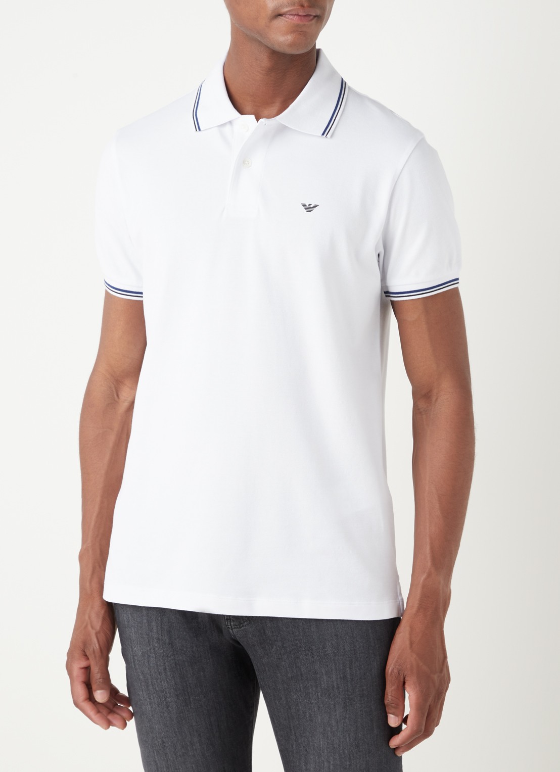 Armani Regular fit polo van piqué katoen met getipte boorden - detail 3 wit