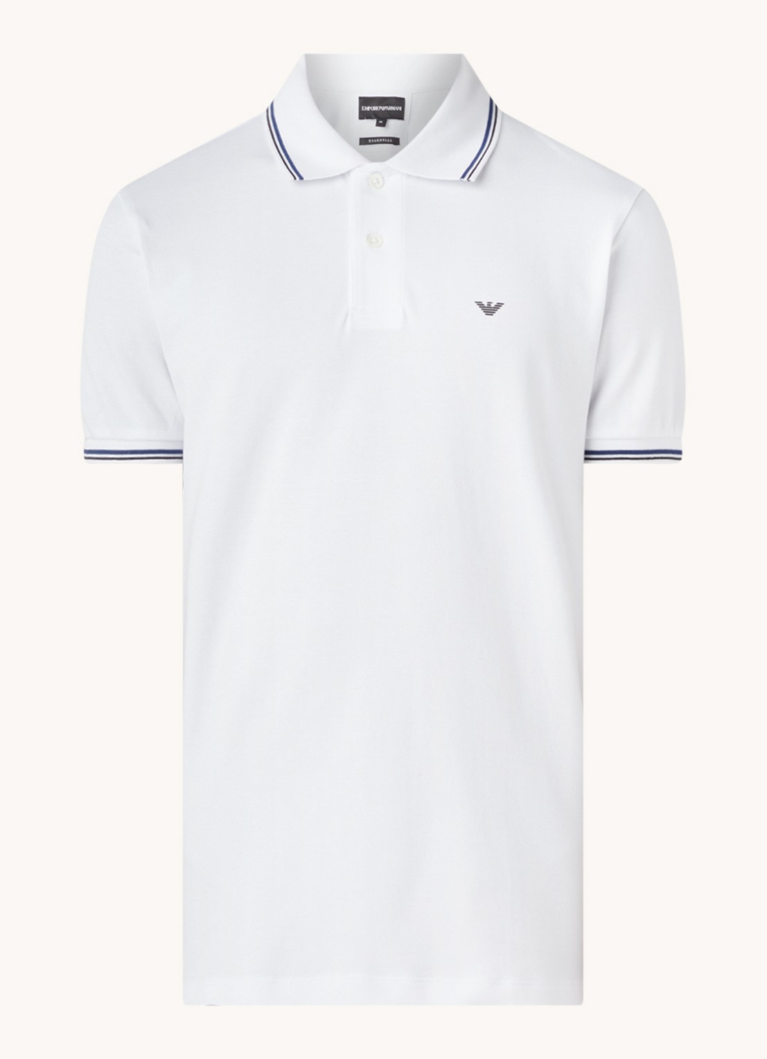 Armani Regular fit polo van piqué katoen met getipte boorden - voorkant wit