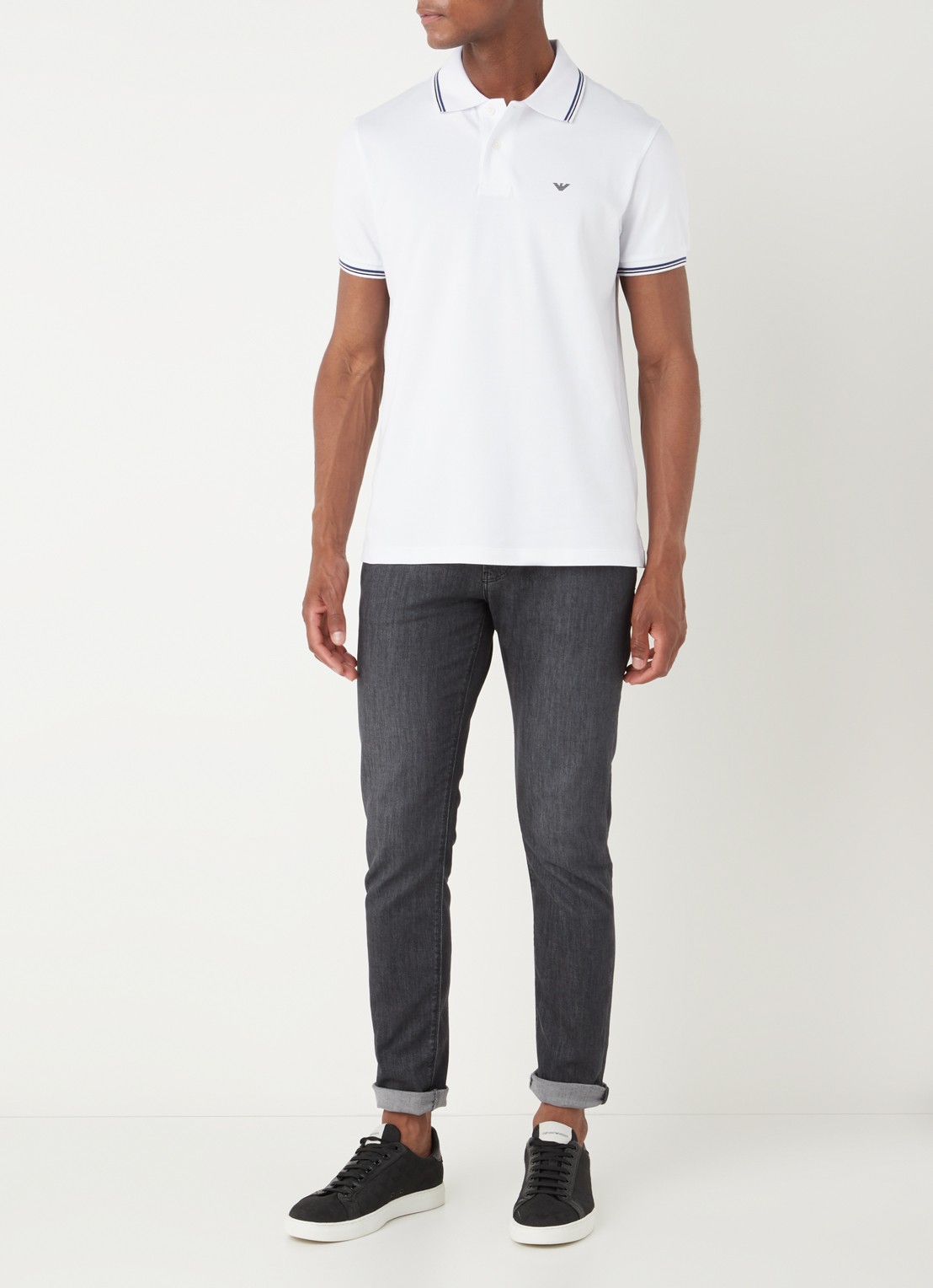 Armani Regular fit polo van piqué katoen met getipte boorden - voorkant 2 wit