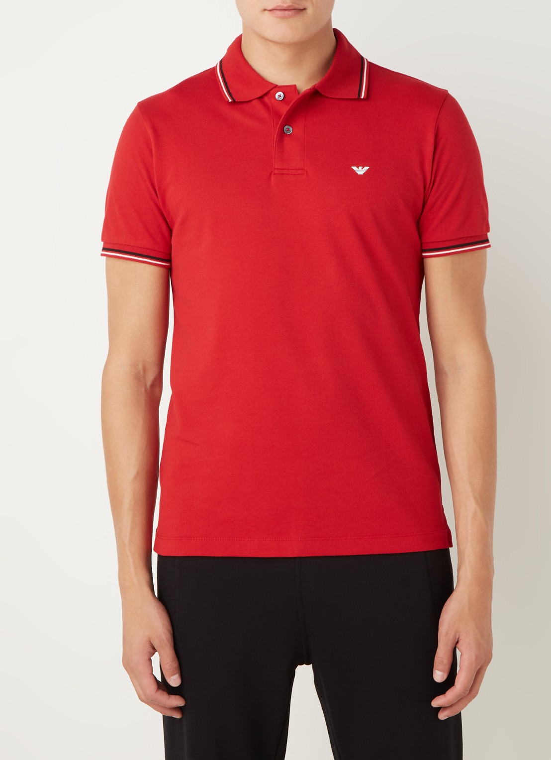 Armani Regular fit polo van piqué katoen met getipte boorden - detail 2 donkerrood