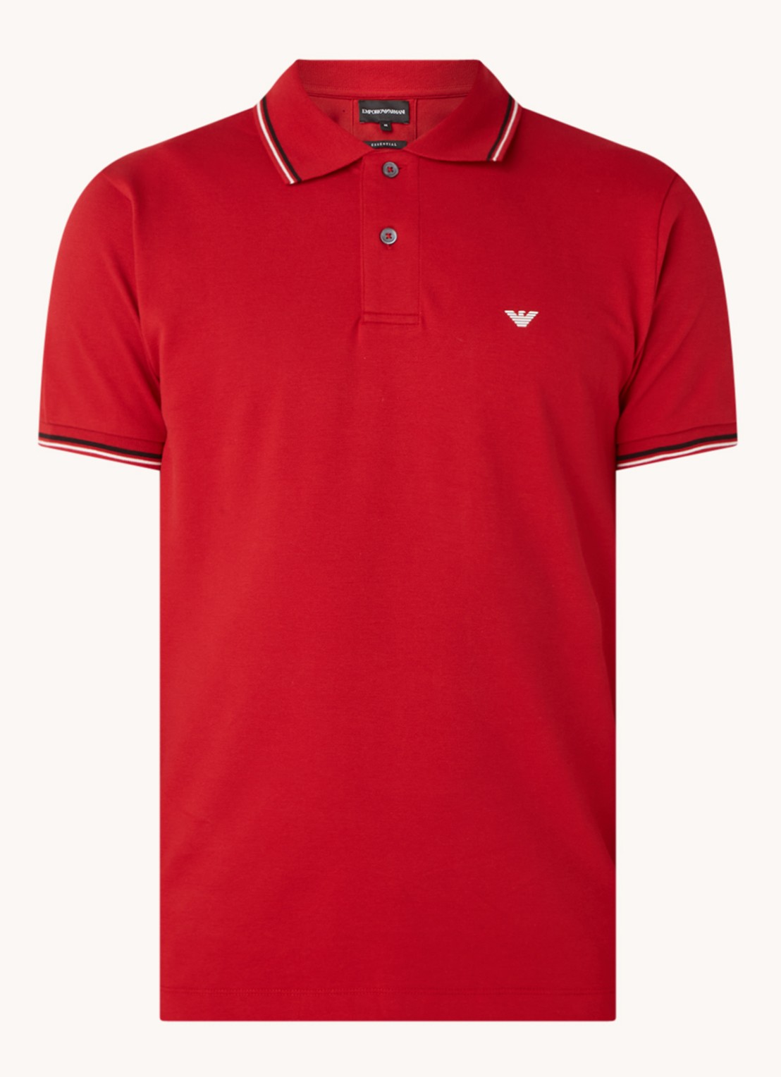 Armani Regular fit polo van piqué katoen met getipte boorden - voorkant 3 donkerrood