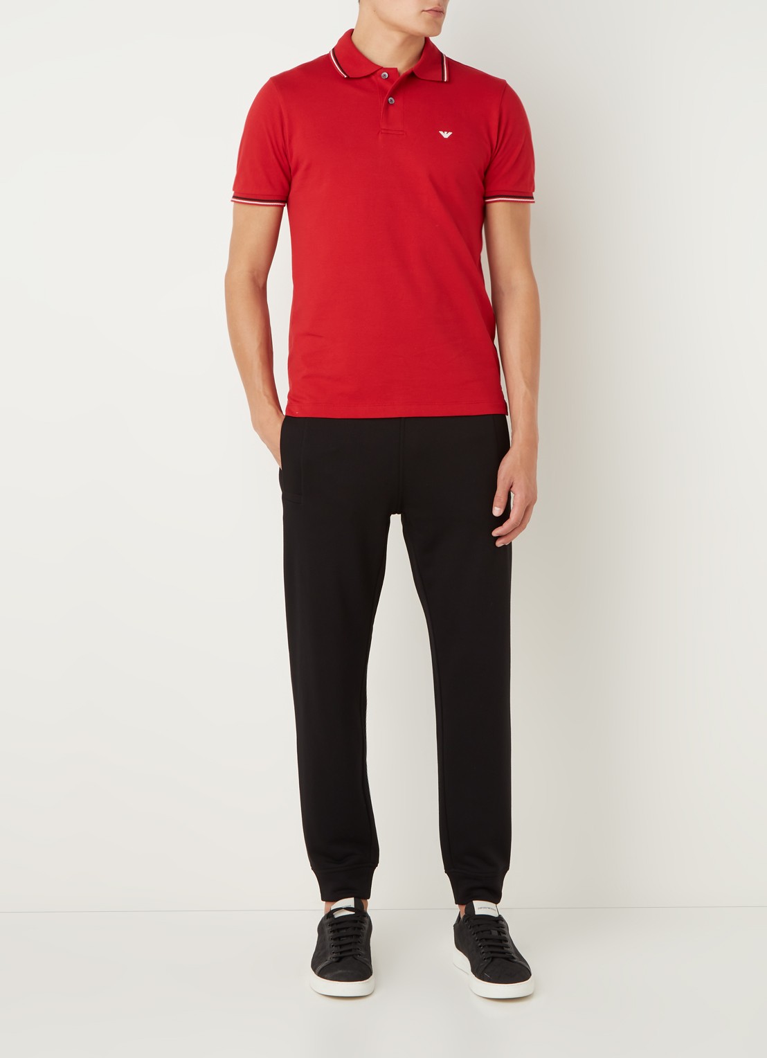 Armani Regular fit polo van piqué katoen met getipte boorden - voorkant 4 donkerrood