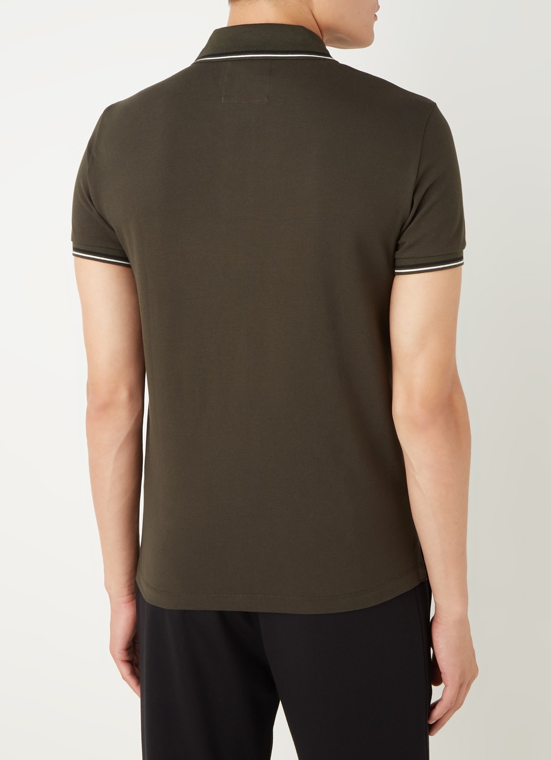 Armani Regular fit polo van piqué katoen met getipte boorden - achterkant bronsgroen