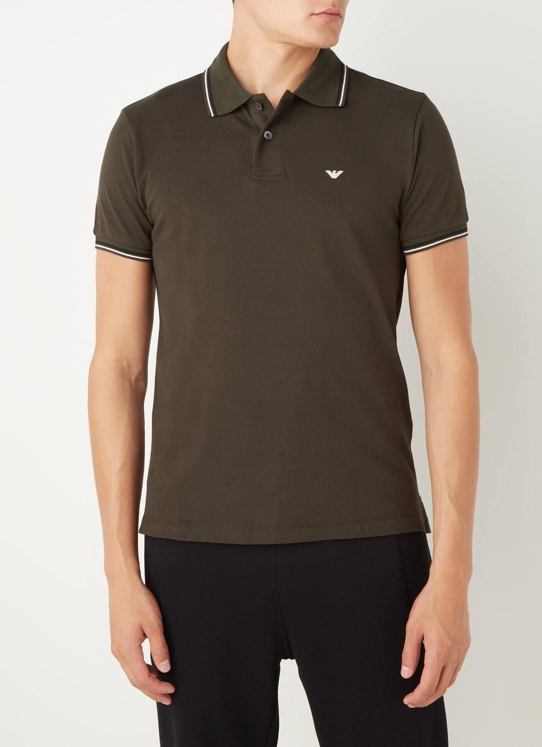 Armani Regular fit polo van piqué katoen met getipte boorden - detail 2 bronsgroen