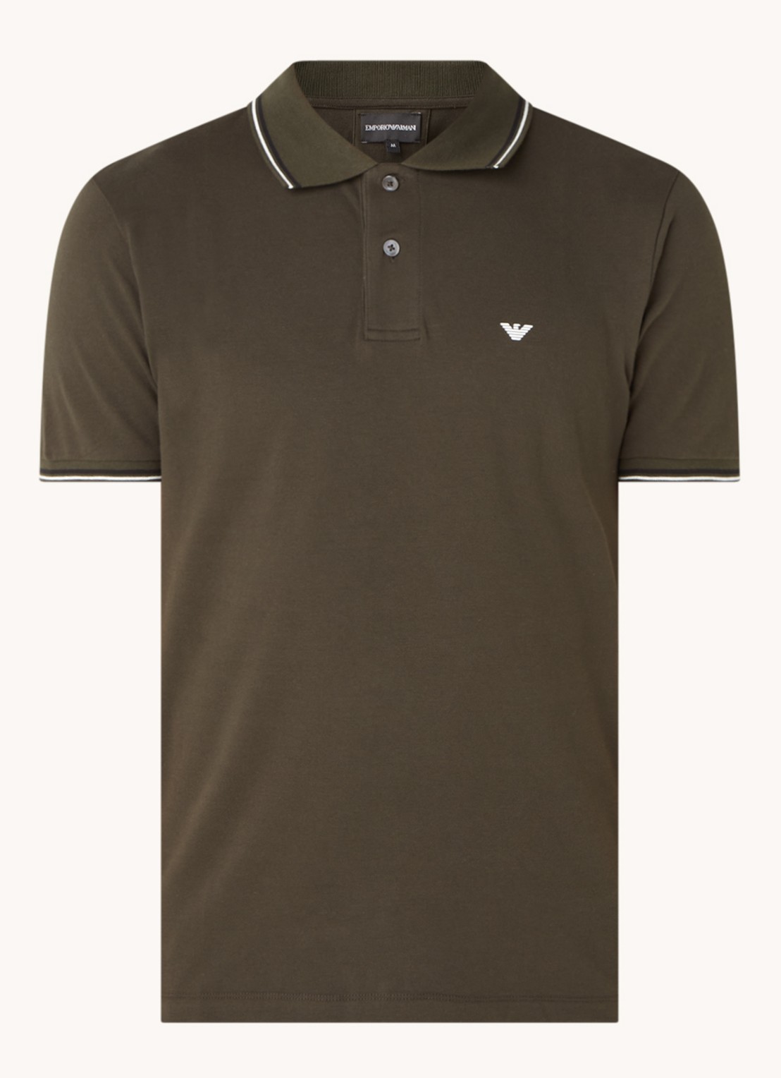 Armani Regular fit polo van piqué katoen met getipte boorden - voorkant 3 bronsgroen